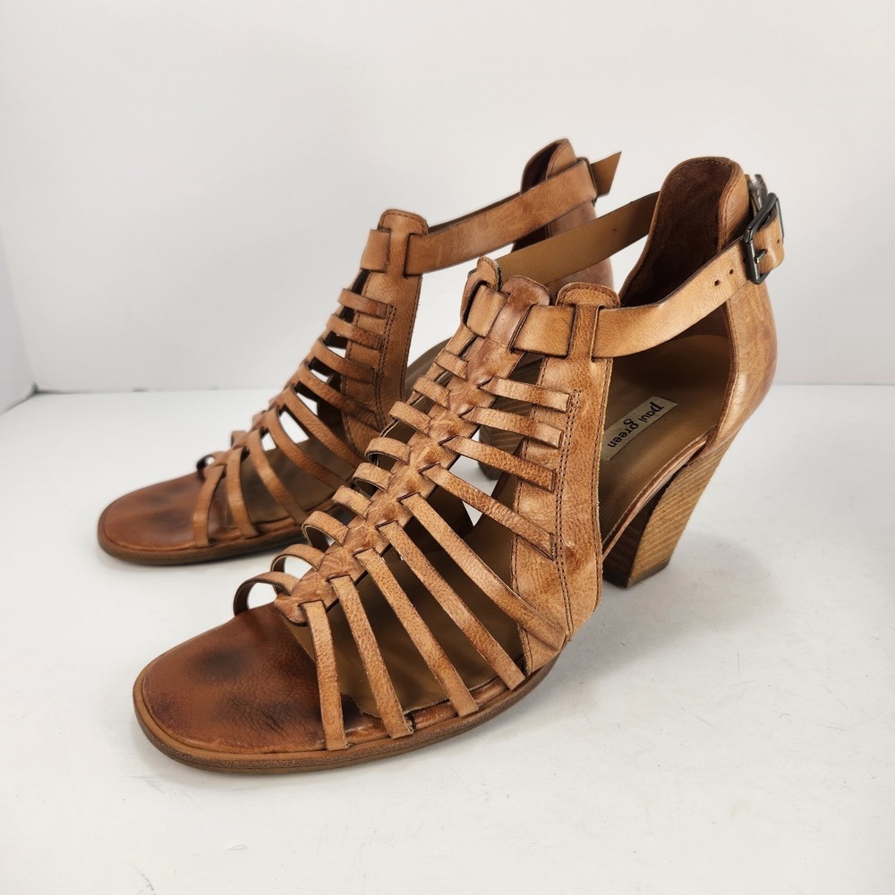 Paul Green Women's Dressy Strappy Block Heel Comfy Brown Leather Sandals Size 6